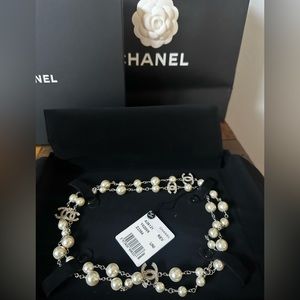 CHANEL TIMELESS CLASSIC 42" 5-CRYSTAL CC PEARL LONG NECKLACE SHW A36121